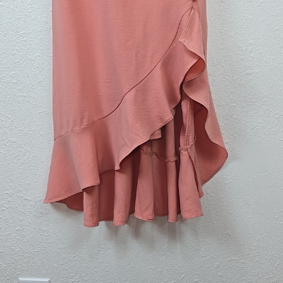 Shinestar - Pink Elegant High-Low Flared Hem, Ruffle Neck Dress Women's Small - Picture 4 of 13